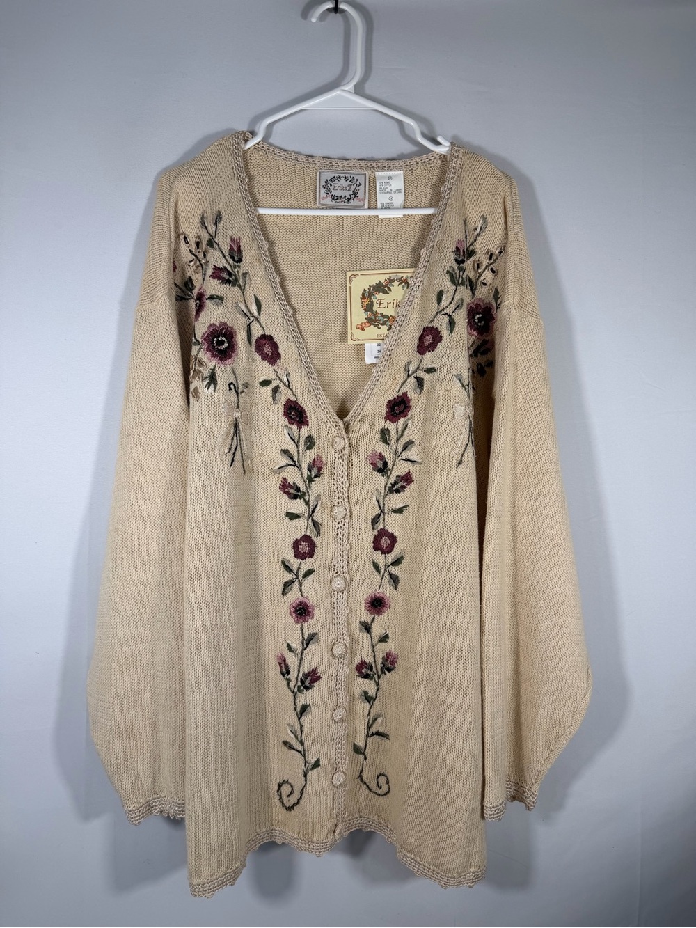 NWT Vintage Erika II Embroidered Floral Ramie Cotton Cardigan 2X